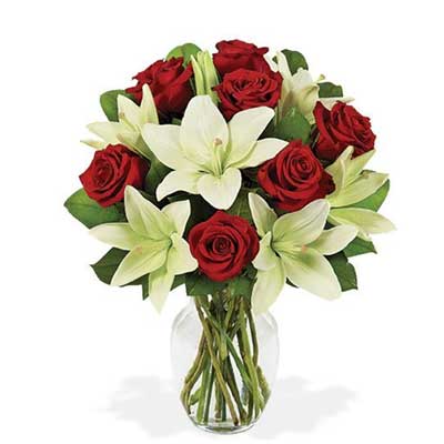 "Flower Vase with Roses and Lilies - Click here to View more details about this Product